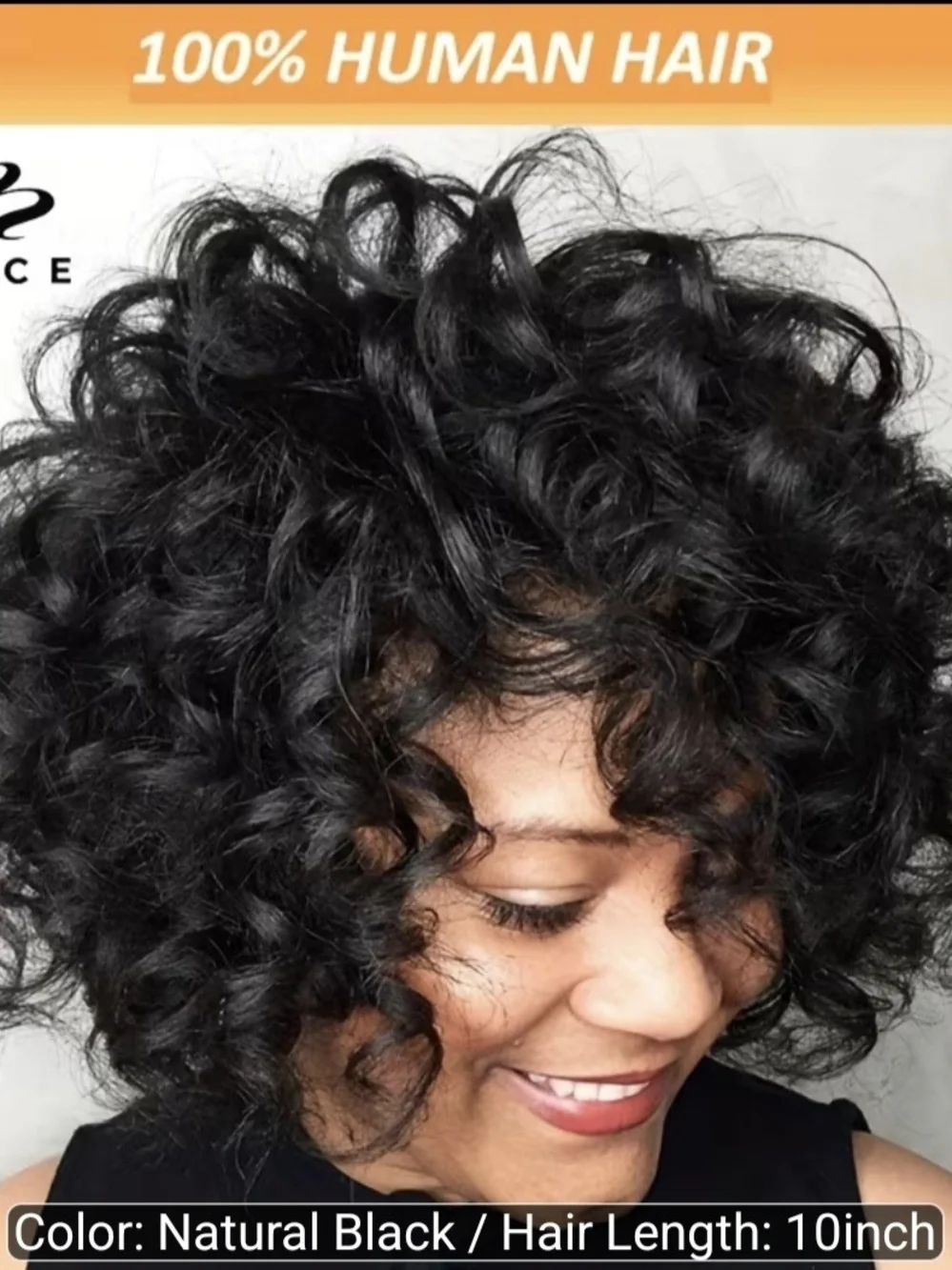 Natural Black Curly Human Hair Wig - 10 Inch